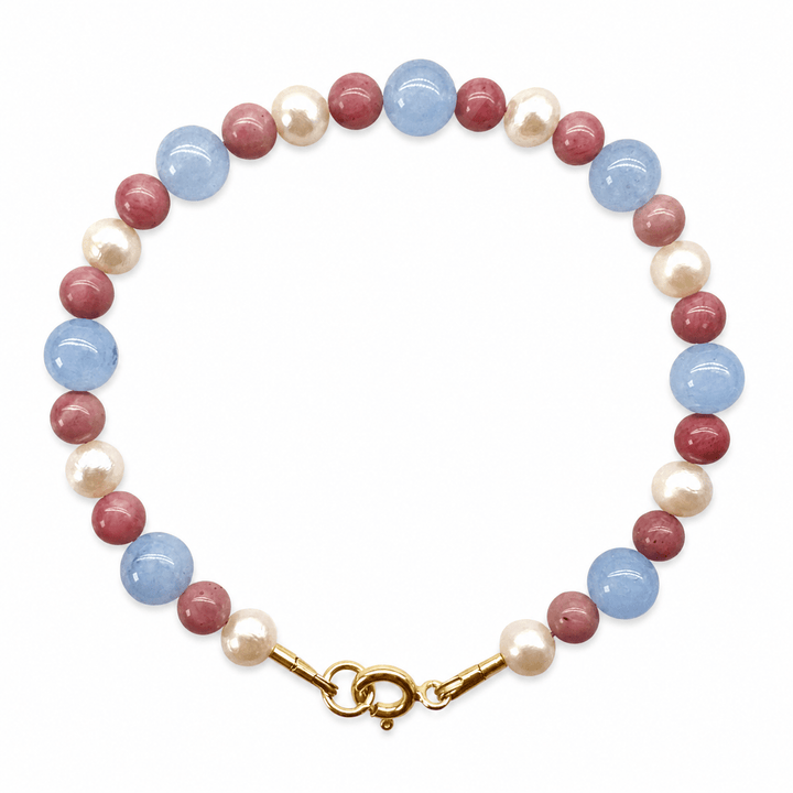 Mala Armband Süsswasserperlen, Rhodonit und Aquamarin - Atelier Tibet