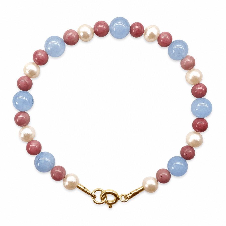 Mala Armband Süsswasserperlen, Rhodonit und Aquamarin - Atelier Tibet