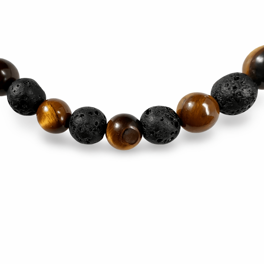 Mala - Armband Tigerauge - , Lava - und Silberperlen - Atelier Tibet
