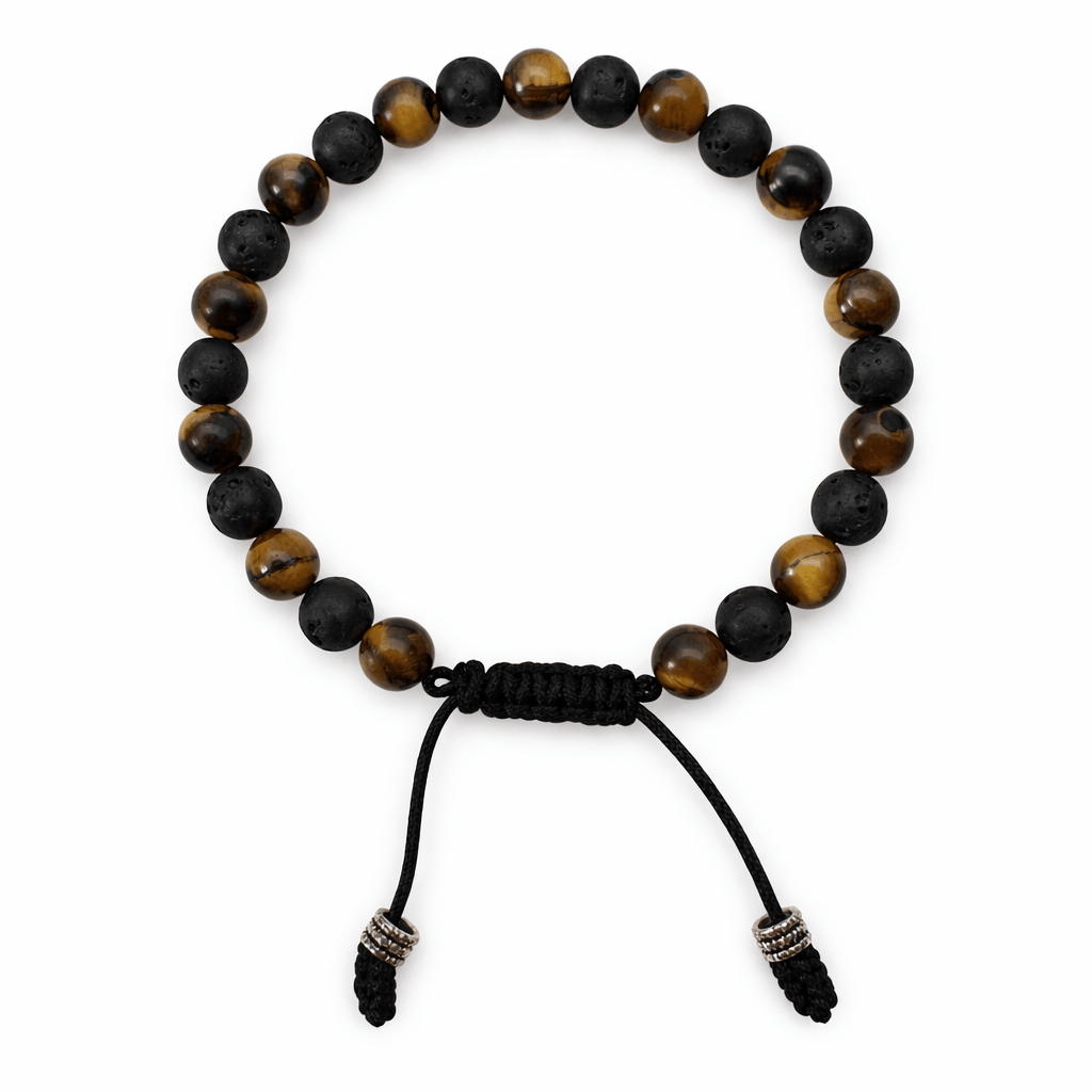 Mala - Armband Tigerauge - , Lava - und Silberperlen - Atelier Tibet