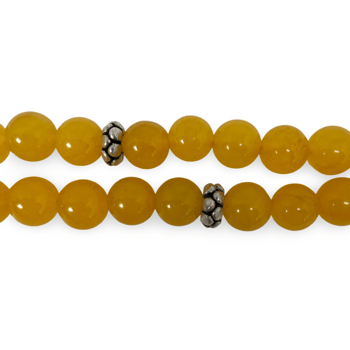 Mala aus 108 Jade-Perlen mit ziselierter Silber-Guru-Perle - Atelier Tibet