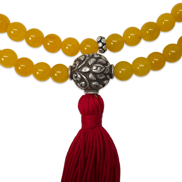 Mala aus 108 Jade-Perlen mit ziselierter Silber-Guru-Perle - Atelier Tibet