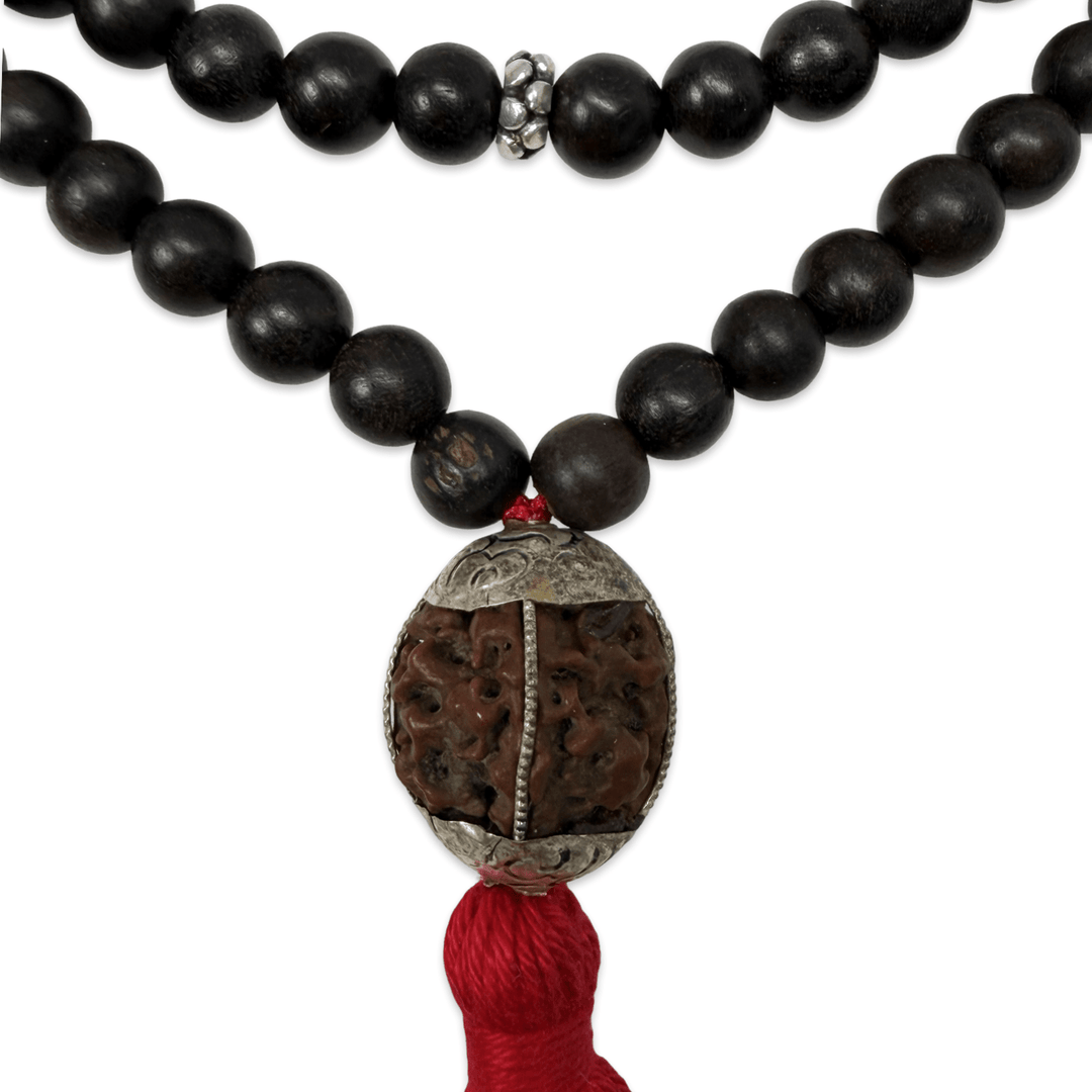 Mala aus Ebenholz mit Rudraksha in Silberfassung - Atelier Tibet