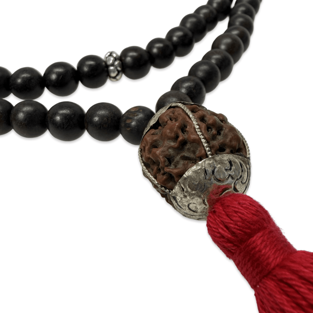 Mala aus Ebenholz mit Rudraksha in Silberfassung - Atelier Tibet