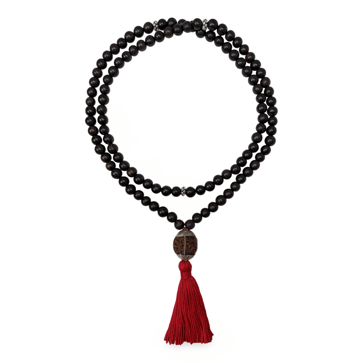 Mala aus Ebenholz mit Rudraksha in Silberfassung - Atelier Tibet