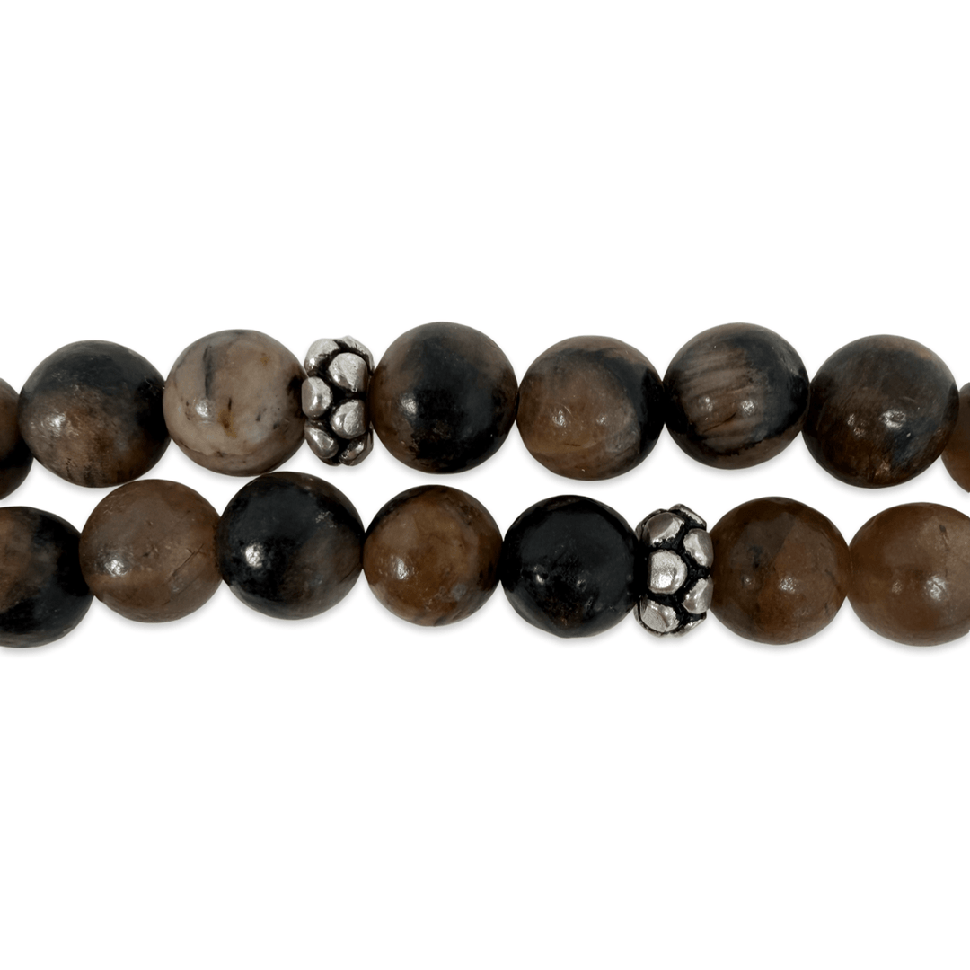 Mala aus Landschaftsjaspis mit handgefertigter Silberperle - Atelier Tibet