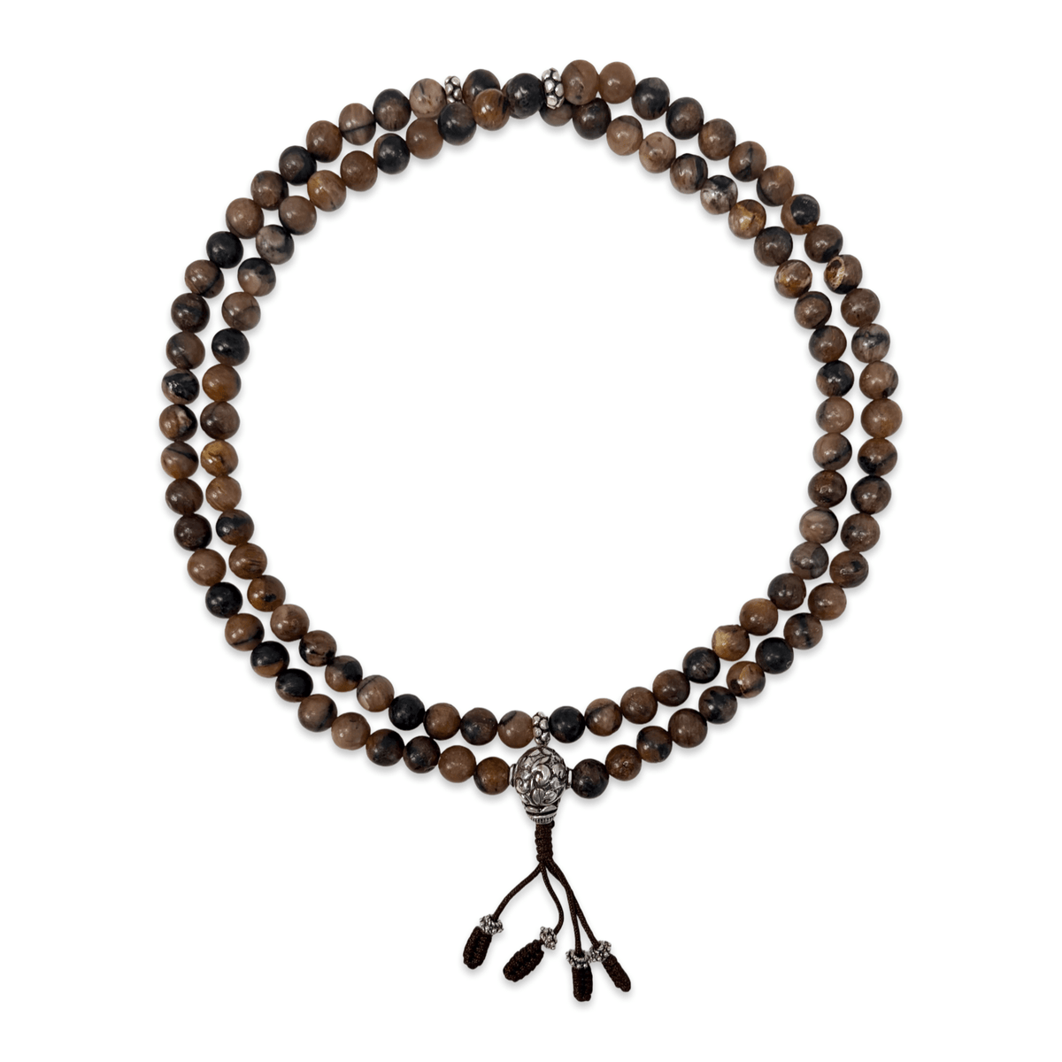 Mala aus Landschaftsjaspis mit handgefertigter Silberperle - Atelier Tibet