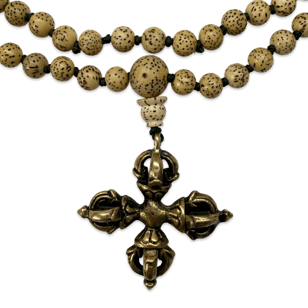 Mala aus Lotussamen mit Doppelvajra-Anhänger - Atelier Tibet