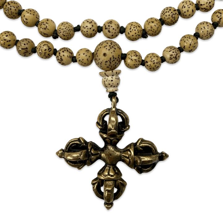 Mala aus Lotussamen mit Doppelvajra-Anhänger - Atelier Tibet