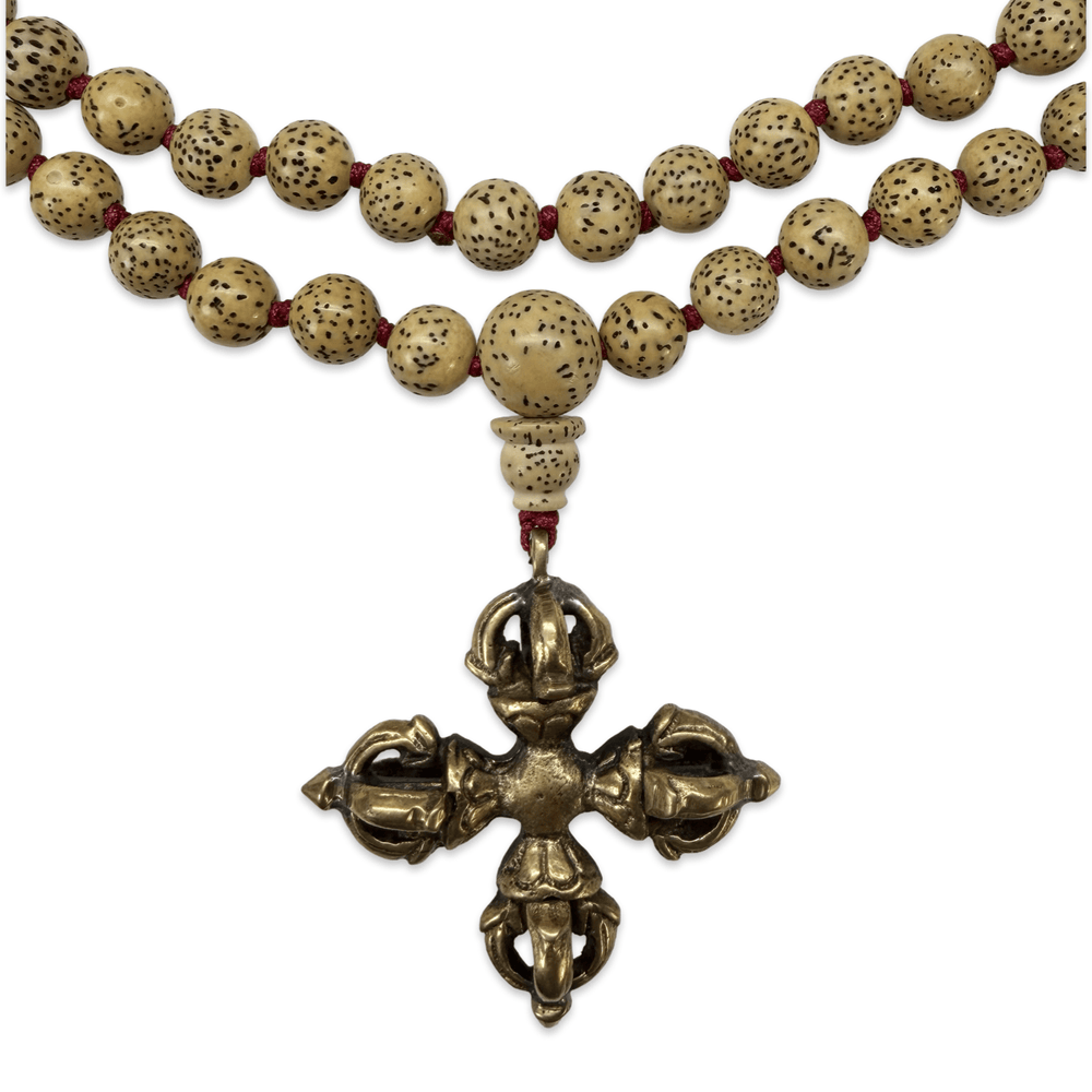 Mala aus Lotussamen mit Doppelvajra-Anhänger, zwei Farben - Atelier Tibet