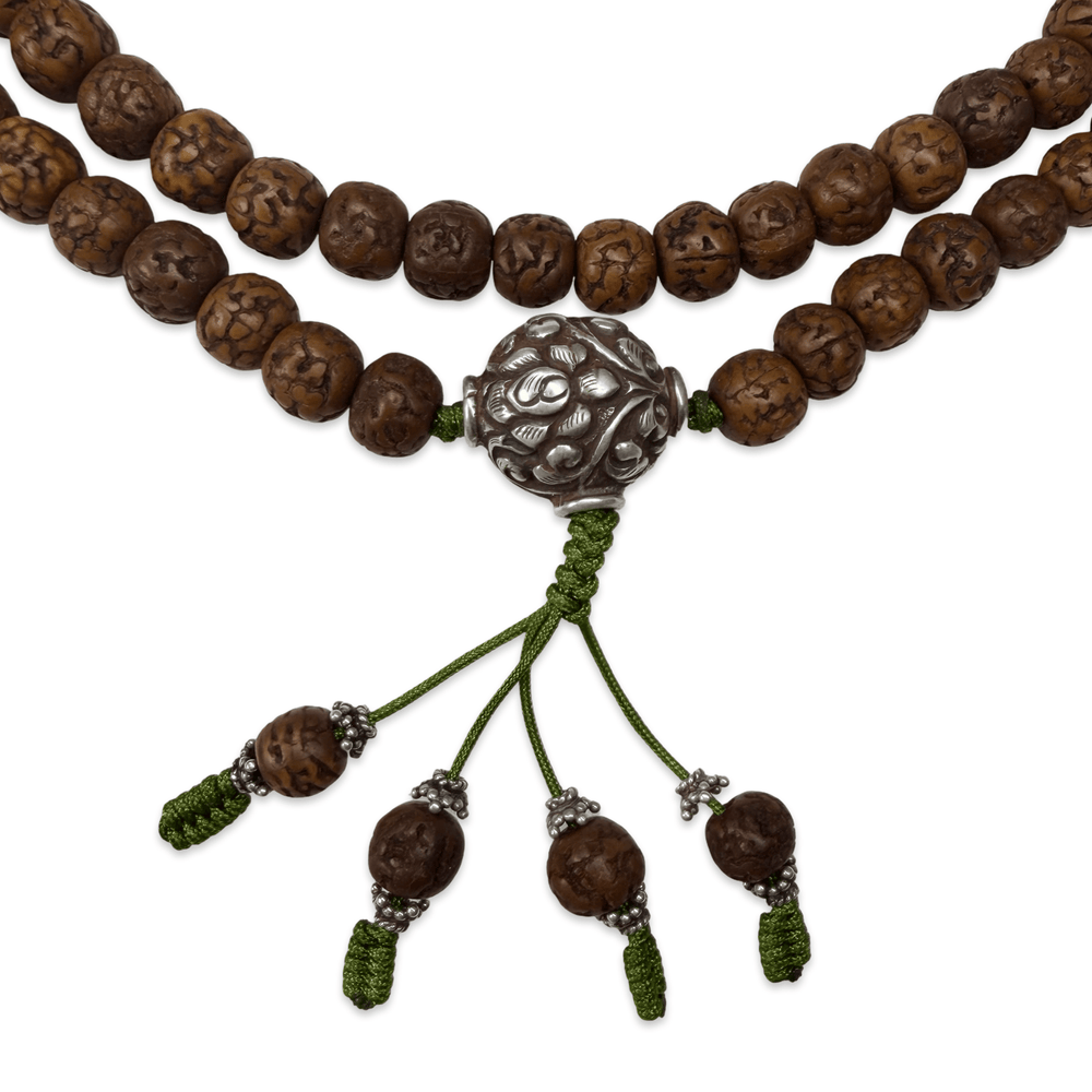 Mala aus Raktu-Samen mit handgefertigter Silberperle - Atelier Tibet