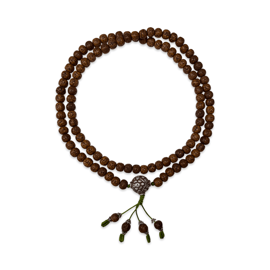 Mala aus Raktu-Samen mit handgefertigter Silberperle - Atelier Tibet