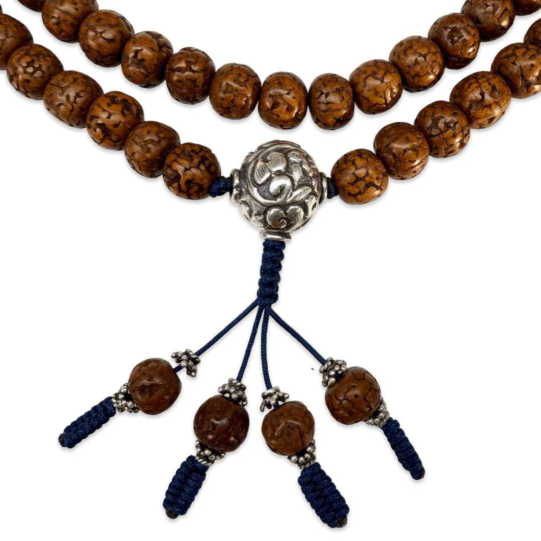Mala aus Raktu-Samen mit handgefertigter Silberperle, 3 Farben - Atelier Tibet