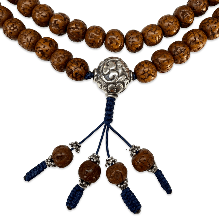 Mala aus Raktu-Samen mit handgefertigter Silberperle, 3 Farben - Atelier Tibet