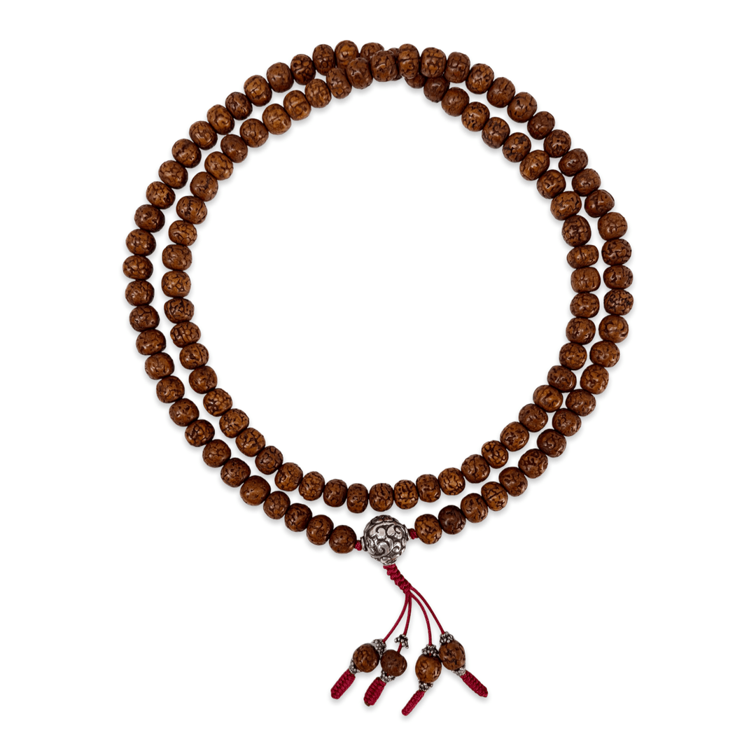 Mala aus Raktu-Samen mit handgefertigter Silberperle, 3 Farben - Atelier Tibet