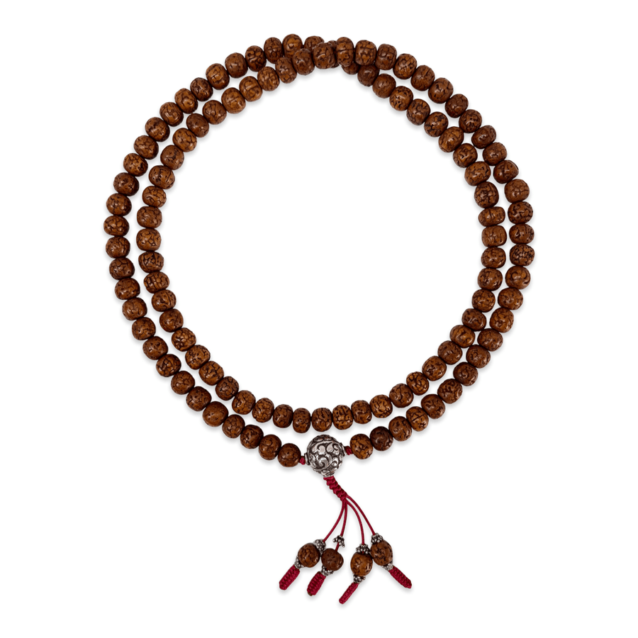 Mala aus Raktu-Samen mit handgefertigter Silberperle, 3 Farben - Atelier Tibet