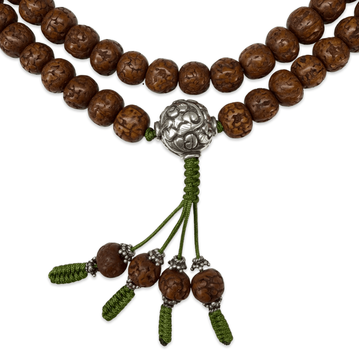 Mala aus Raktu-Samen mit handgefertigter Silberperle, 3 Farben - Atelier Tibet