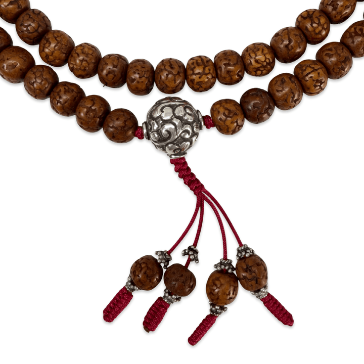 Mala aus Raktu-Samen mit handgefertigter Silberperle, 3 Farben - Atelier Tibet