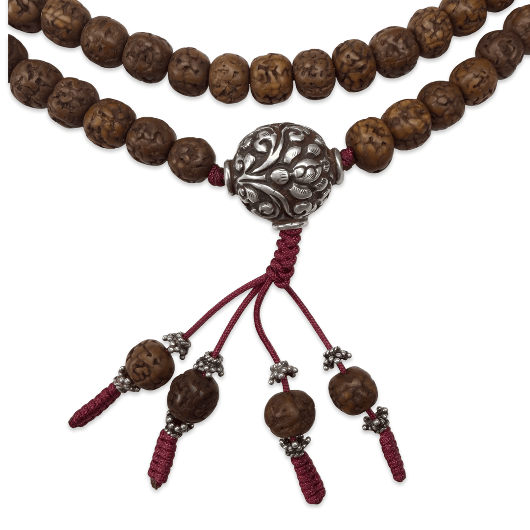 Mala aus Raktu-Samen mit handgefertigter Silberperle - Atelier Tibet