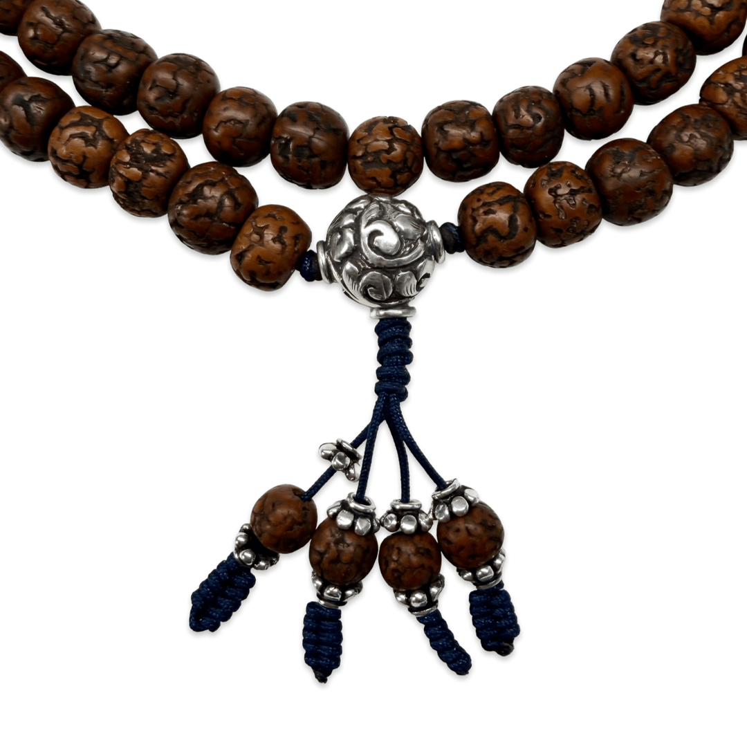 Mala aus Raktu-Samen mit handgefertigter Silberperle - Atelier Tibet
