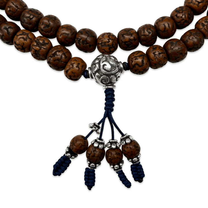 Mala aus Raktu-Samen mit handgefertigter Silberperle - Atelier Tibet