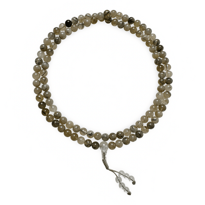 Mala Gebetskette aus grauem Turmalin - Atelier Tibet