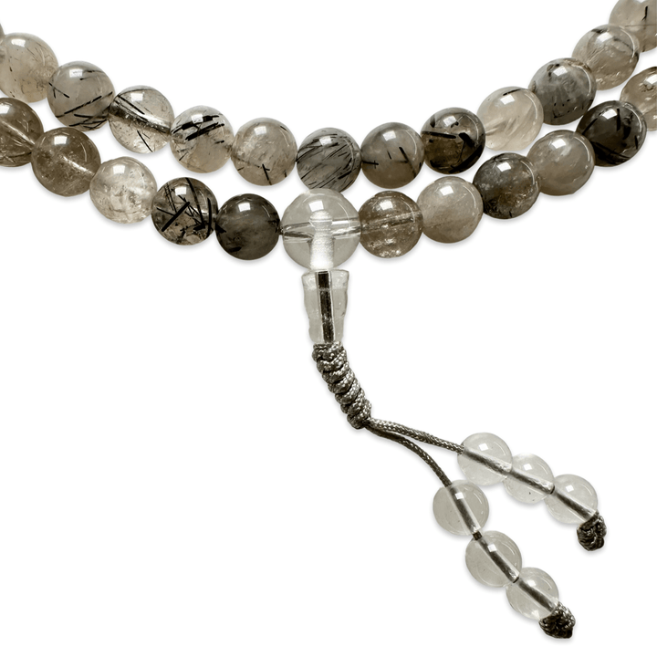 Mala Gebetskette aus grauem Turmalin - Atelier Tibet