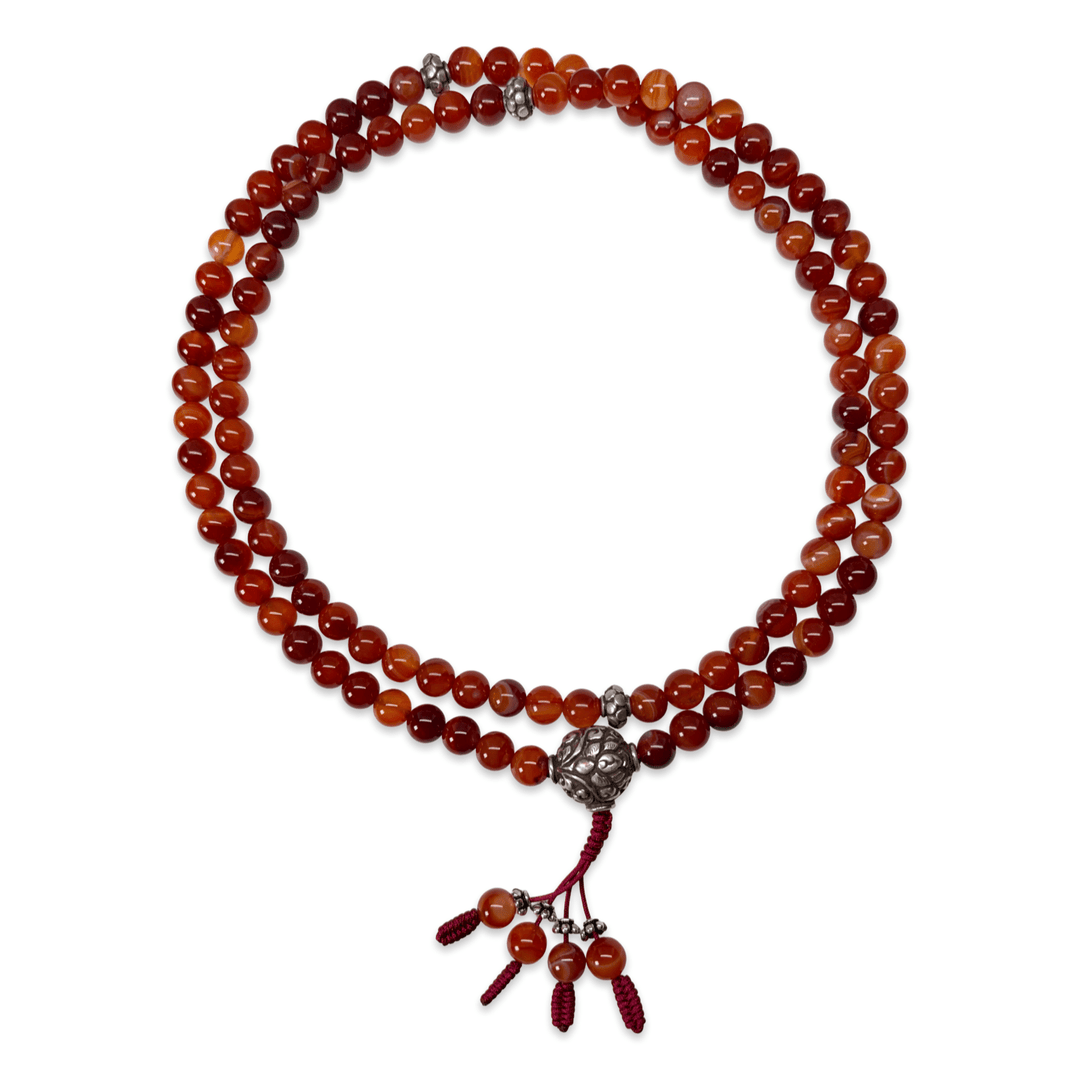Mala Roter Achat mit handgeschmiedeter Silberperle - Atelier Tibet