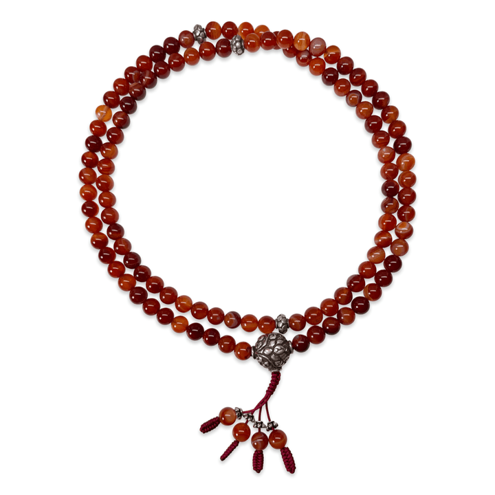 Mala Roter Achat mit handgeschmiedeter Silberperle - Atelier Tibet