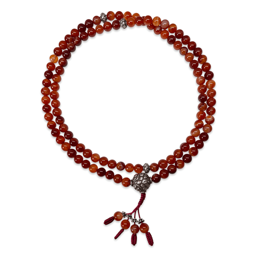 Mala Roter Achat mit handgeschmiedeter Silberperle - Atelier Tibet