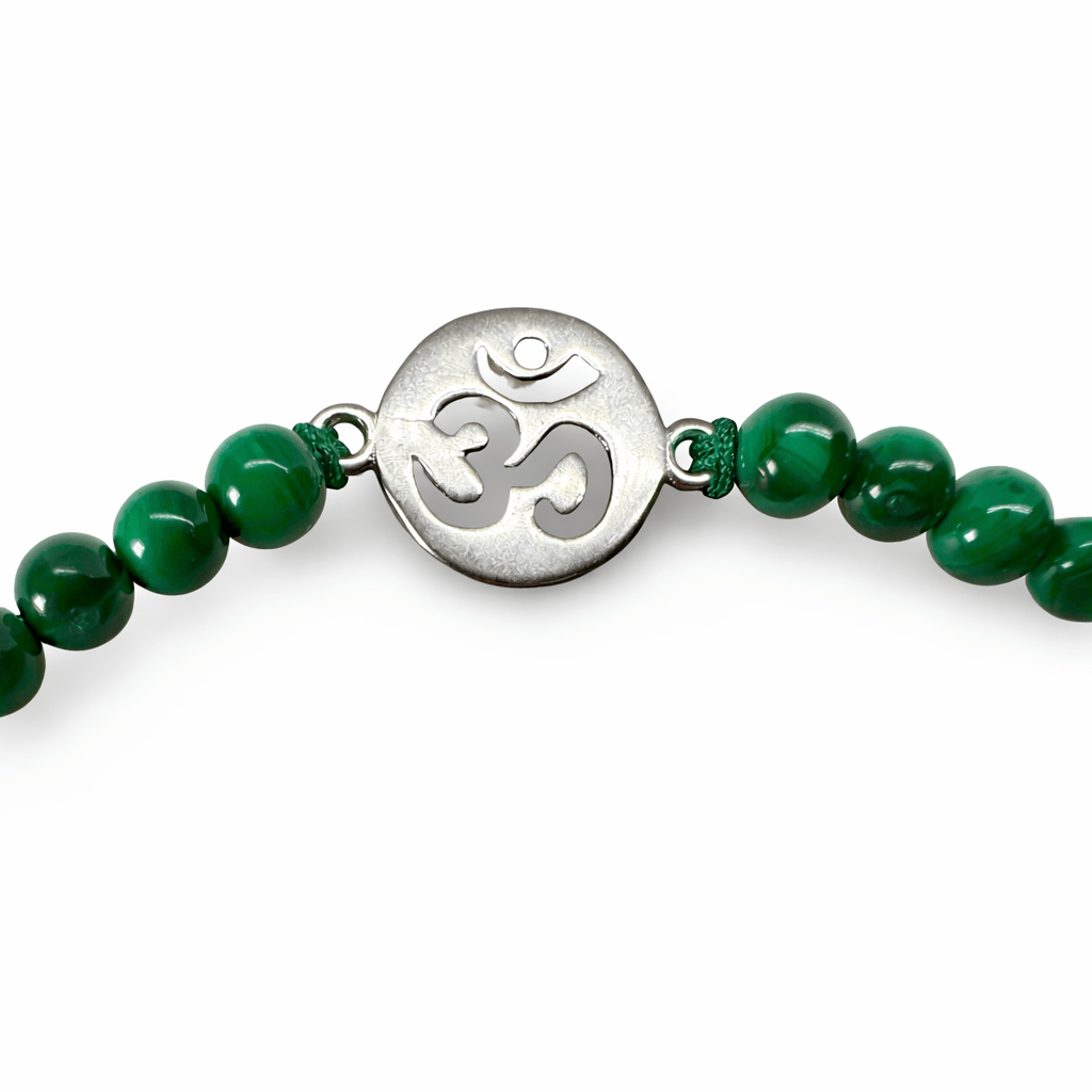 Malachit Armband Mala mit Silber Om ཨོཾ - Atelier Tibet