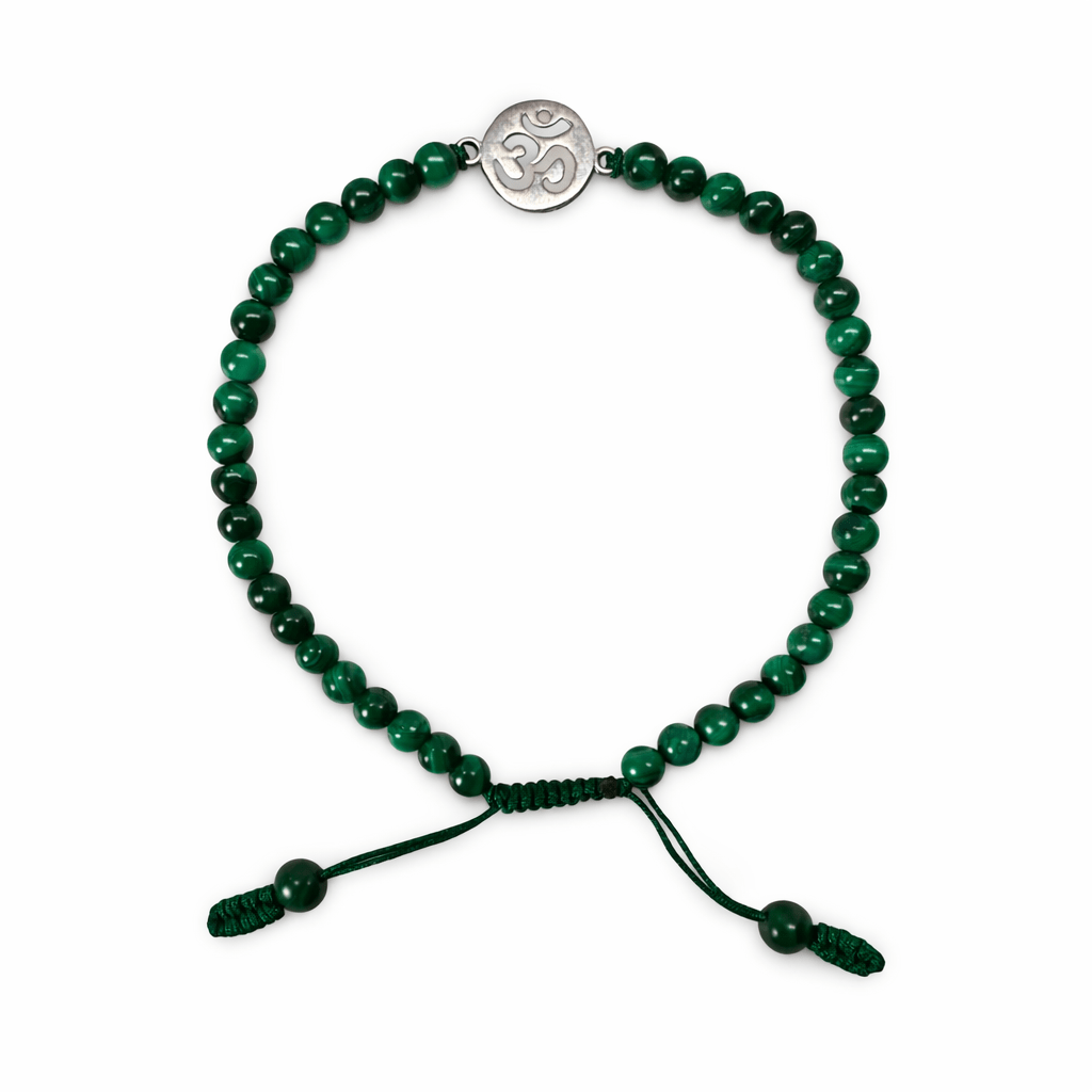 Malachit Armband Mala mit Silber Om ཨོཾ - Atelier Tibet