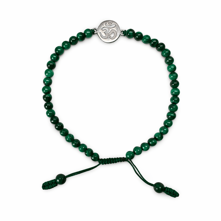 Malachit Armband Mala mit Silber Om ཨོཾ - Atelier Tibet