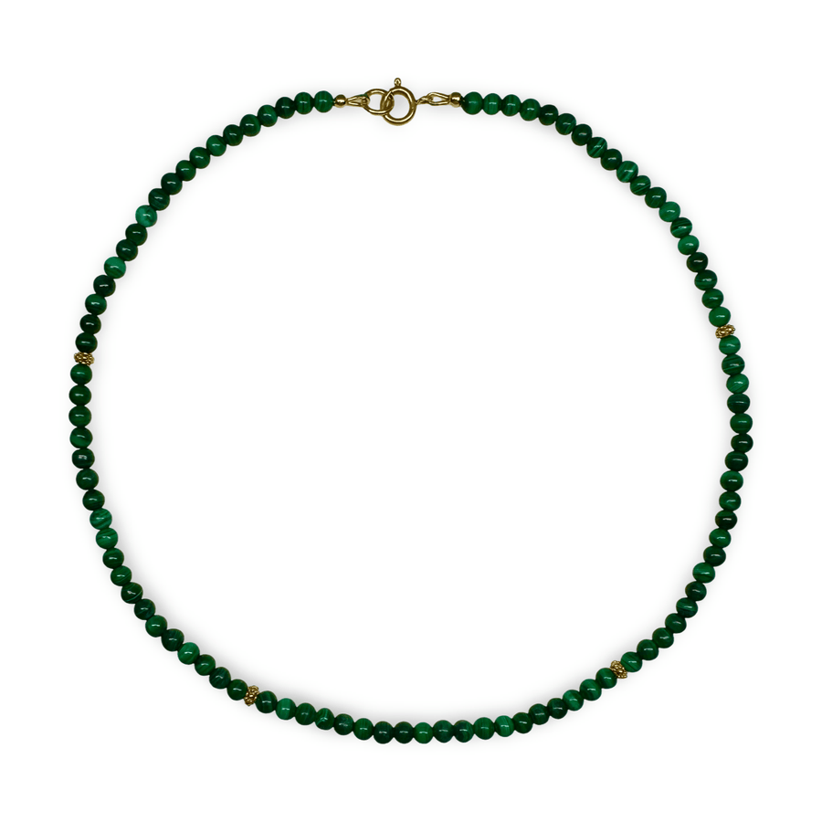 Malachit Halskette mit vergoldeten Silberperlen - Atelier Tibet