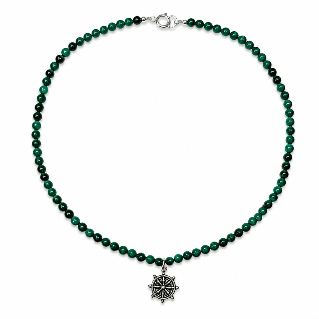 Malachit-Kette mit Dharmachakra-Anhänger - Atelier Tibet