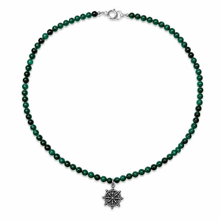 Malachit-Kette mit Dharmachakra-Anhänger - Atelier Tibet