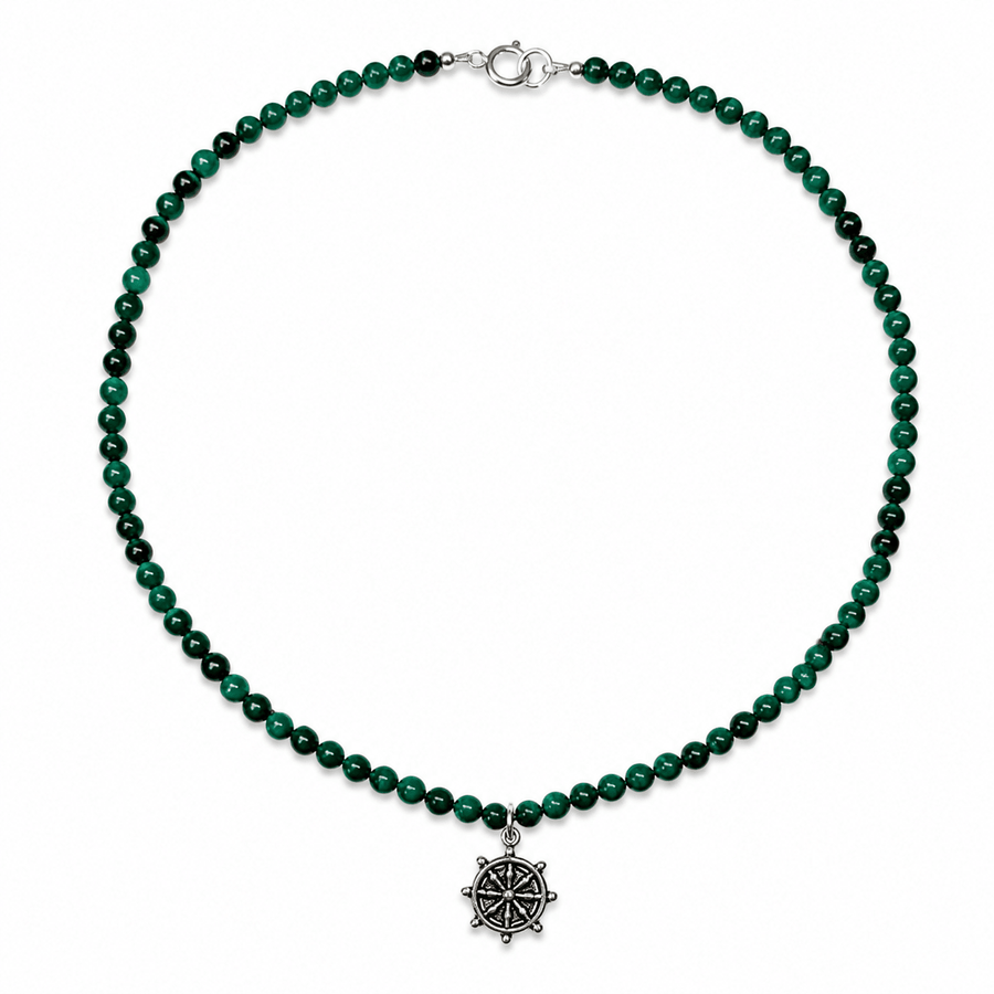 Malachit-Kette mit Dharmachakra-Anhänger - Atelier Tibet