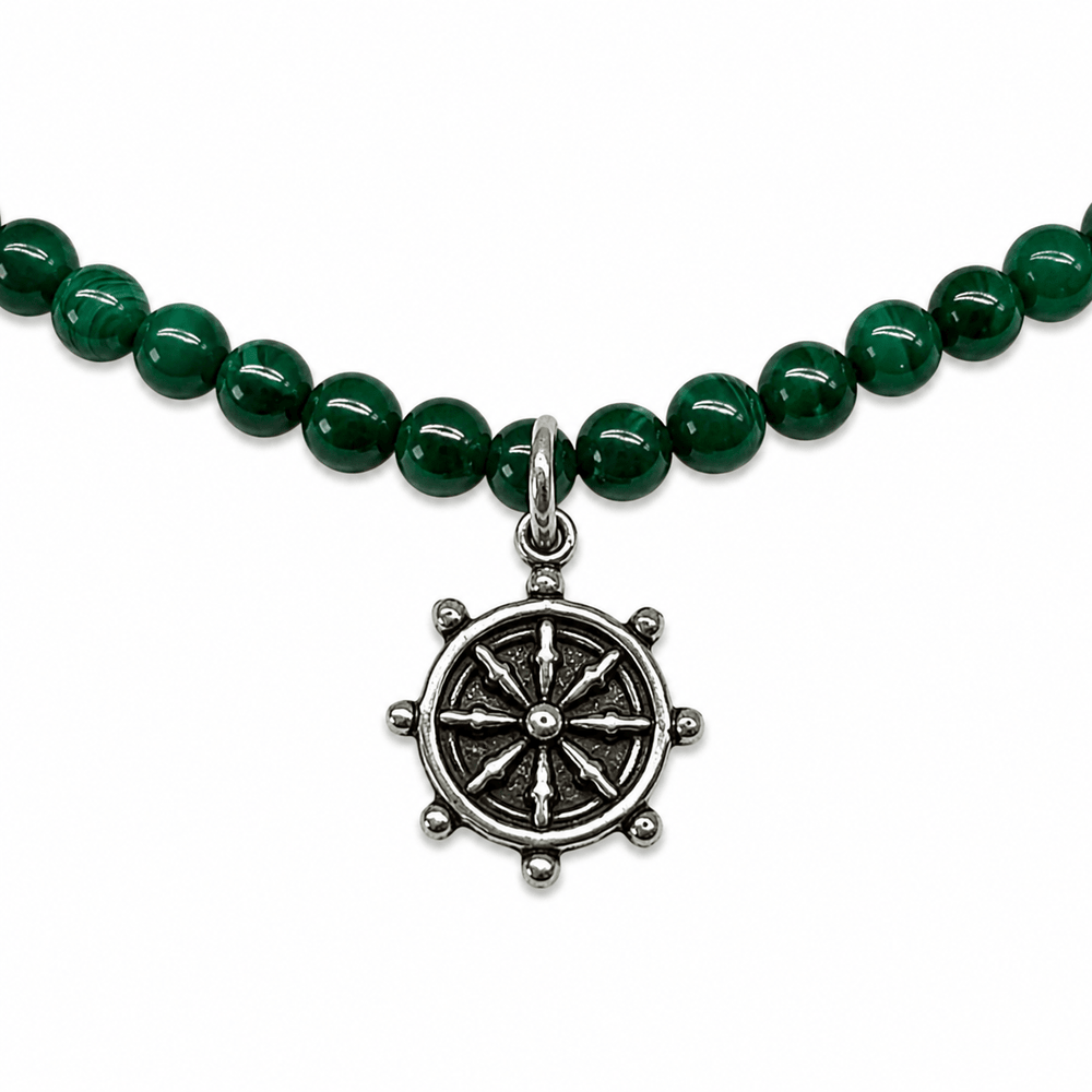 Malachit-Kette mit Dharmachakra-Anhänger - Atelier Tibet