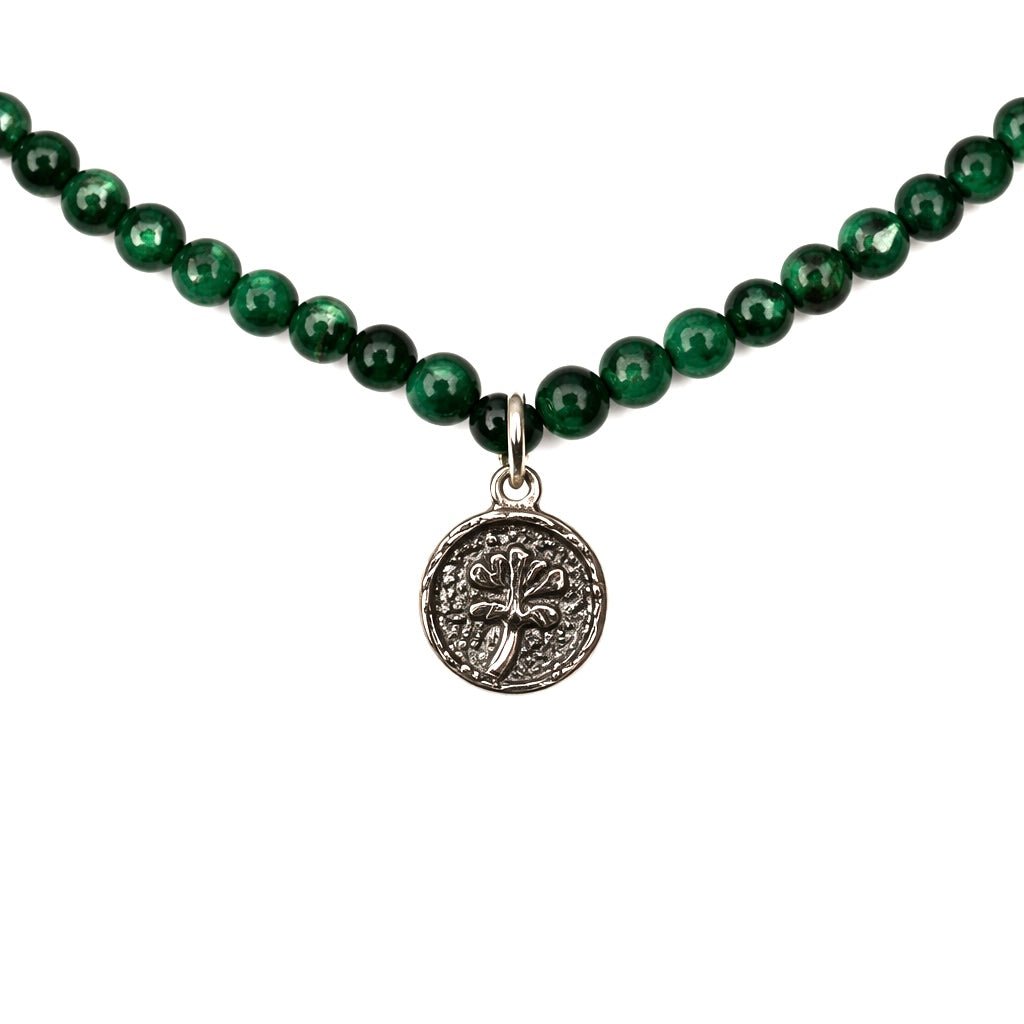 Malachit - Kette mit Lotusblüten - Medaillon - Atelier Tibet