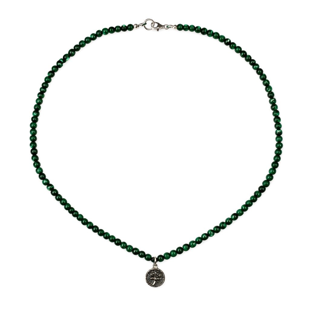 Malachit - Kette mit Lotusblüten - Medaillon - Atelier Tibet