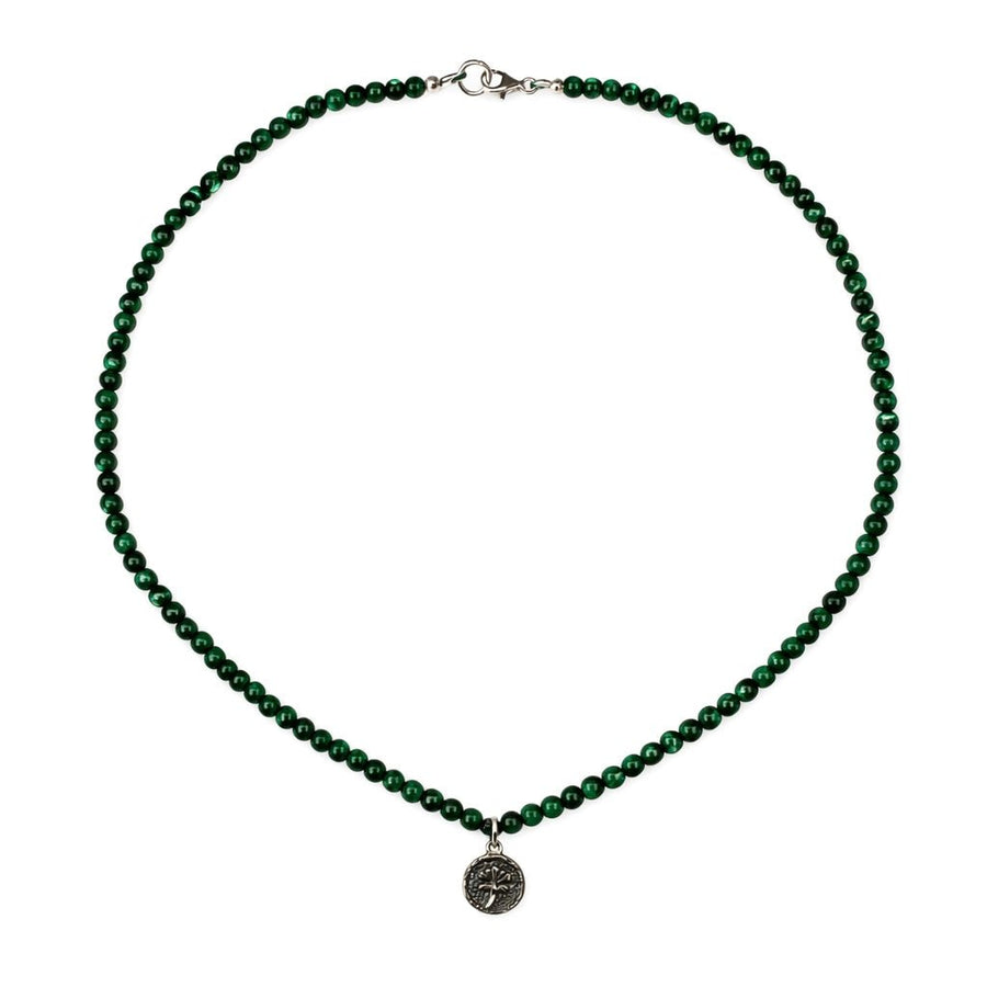 Malachit - Kette mit Lotusblüten - Medaillon - Atelier Tibet