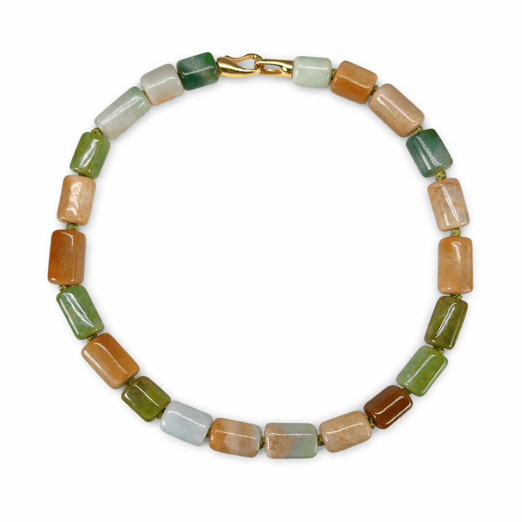 Markante Kette aus trommelförmigen Serpentin - Perlen - Einzelstück! - Atelier Tibet