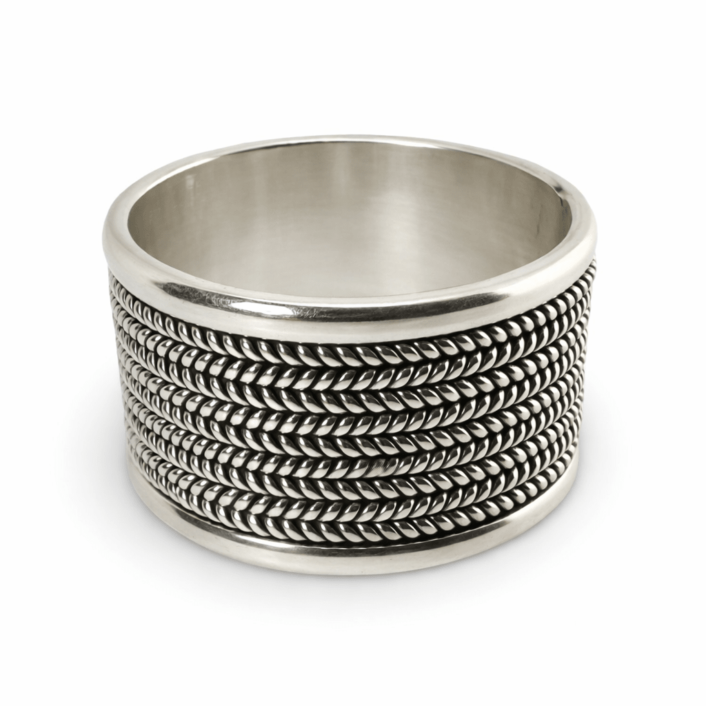 Markanter Silberring mit Fischgrät - Optik - Atelier Tibet