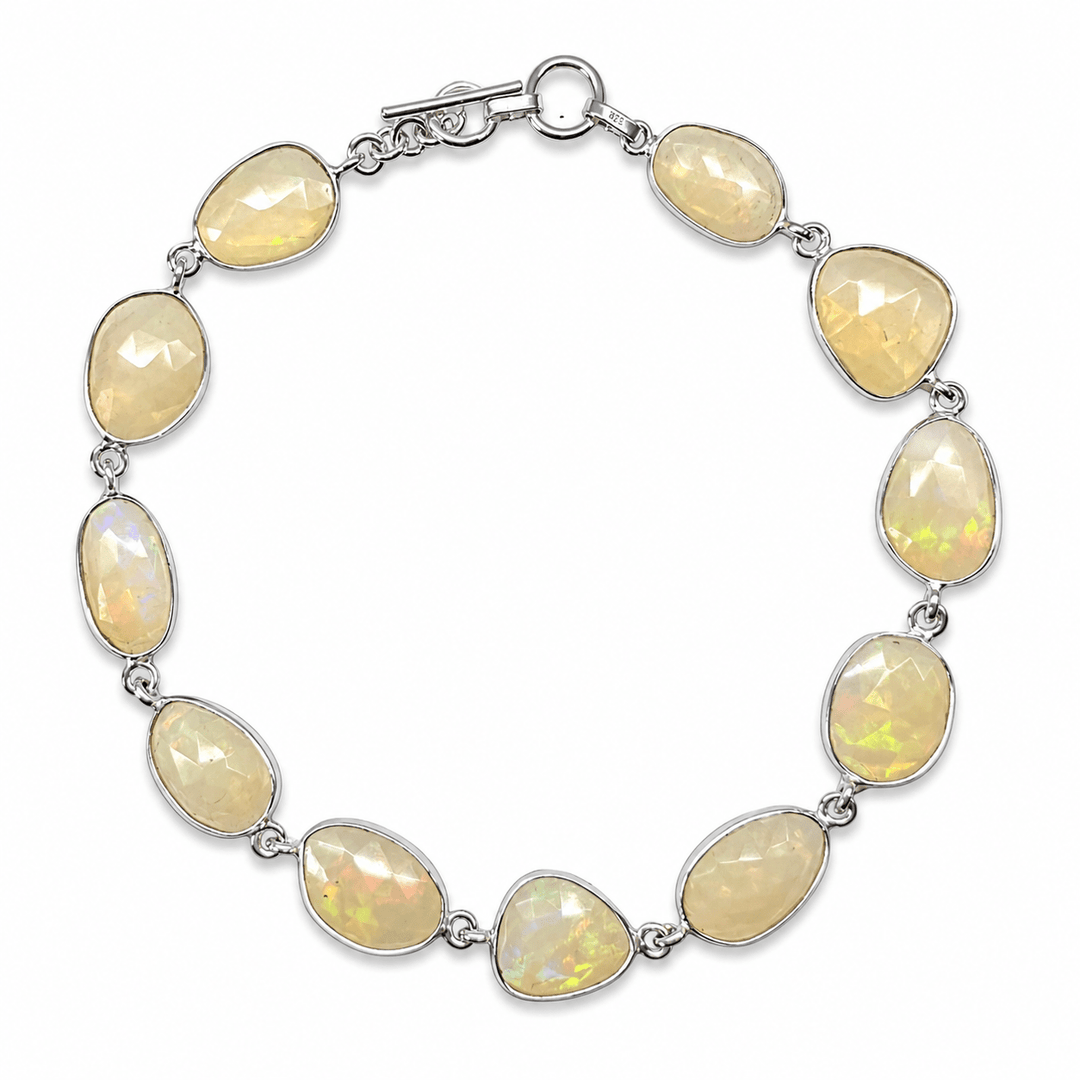 Markantes Armband aus Opal in Silberfassung - Atelier Tibet