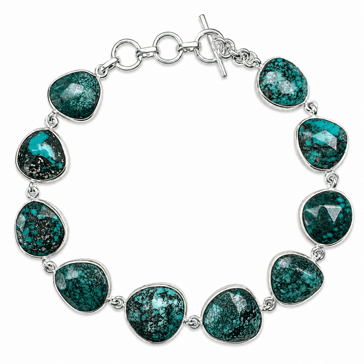 Markantes Armband aus Türkis in Silberfassung - Atelier Tibet