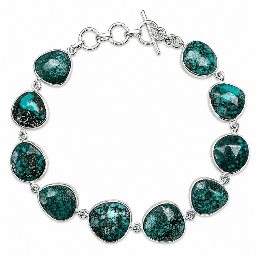 Markantes Armband aus Türkis in Silberfassung - Atelier Tibet