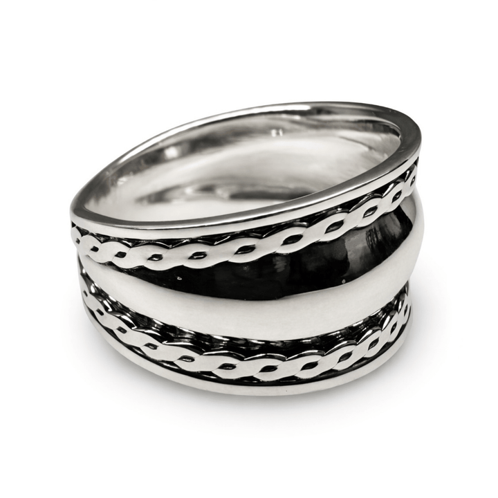 Massiver Silberring mit verziertem Rand - Atelier Tibet