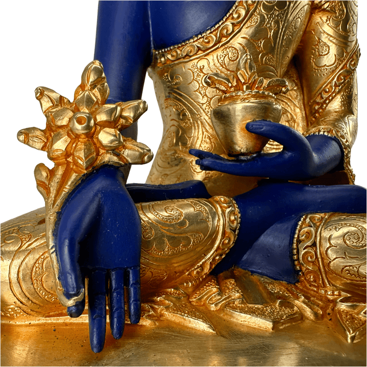 Medizin Buddha Statue aus Kupfer, feuervergoldet und bemalt - Atelier Tibet