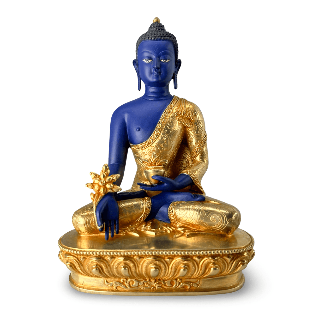 Medizin Buddha Statue aus Kupfer, feuervergoldet und bemalt - Atelier Tibet