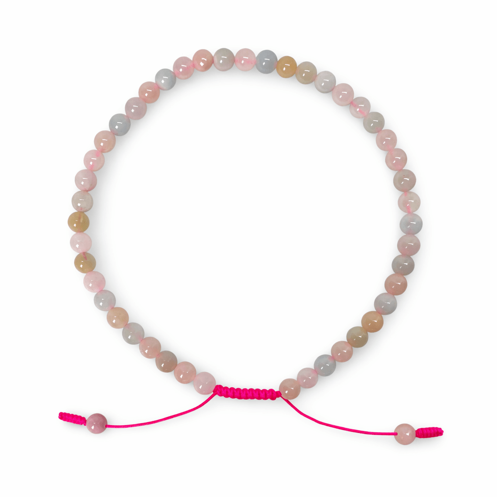 Morganit Fusskettchen mit pinken Kordeln - Atelier Tibet